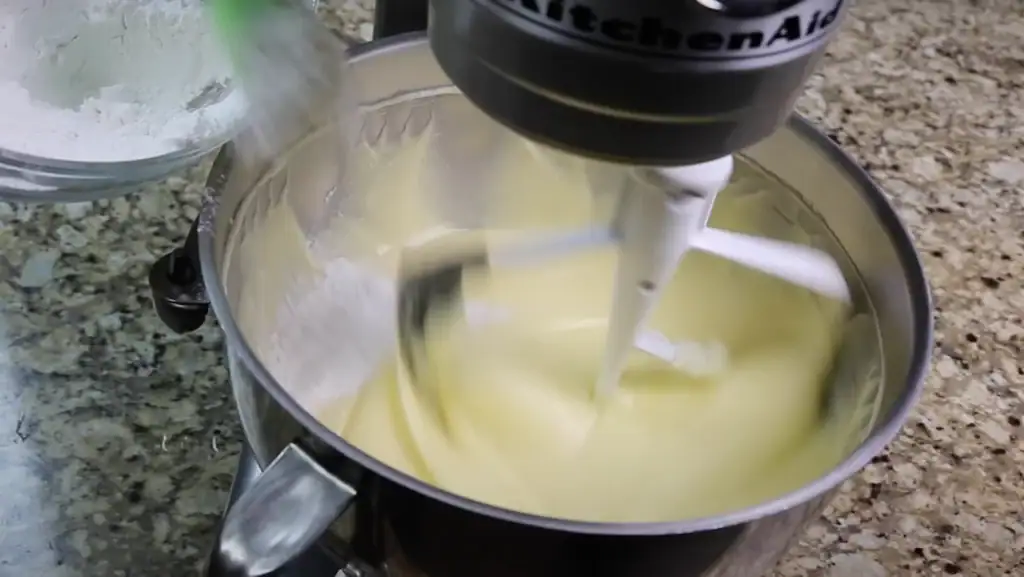 Mixing the batter for Cream Cheese Pound Cake
